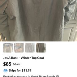 JOS A BANK WINTER TOP COAT