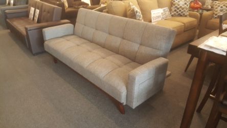 Brand new gray linen mid century sofa futon