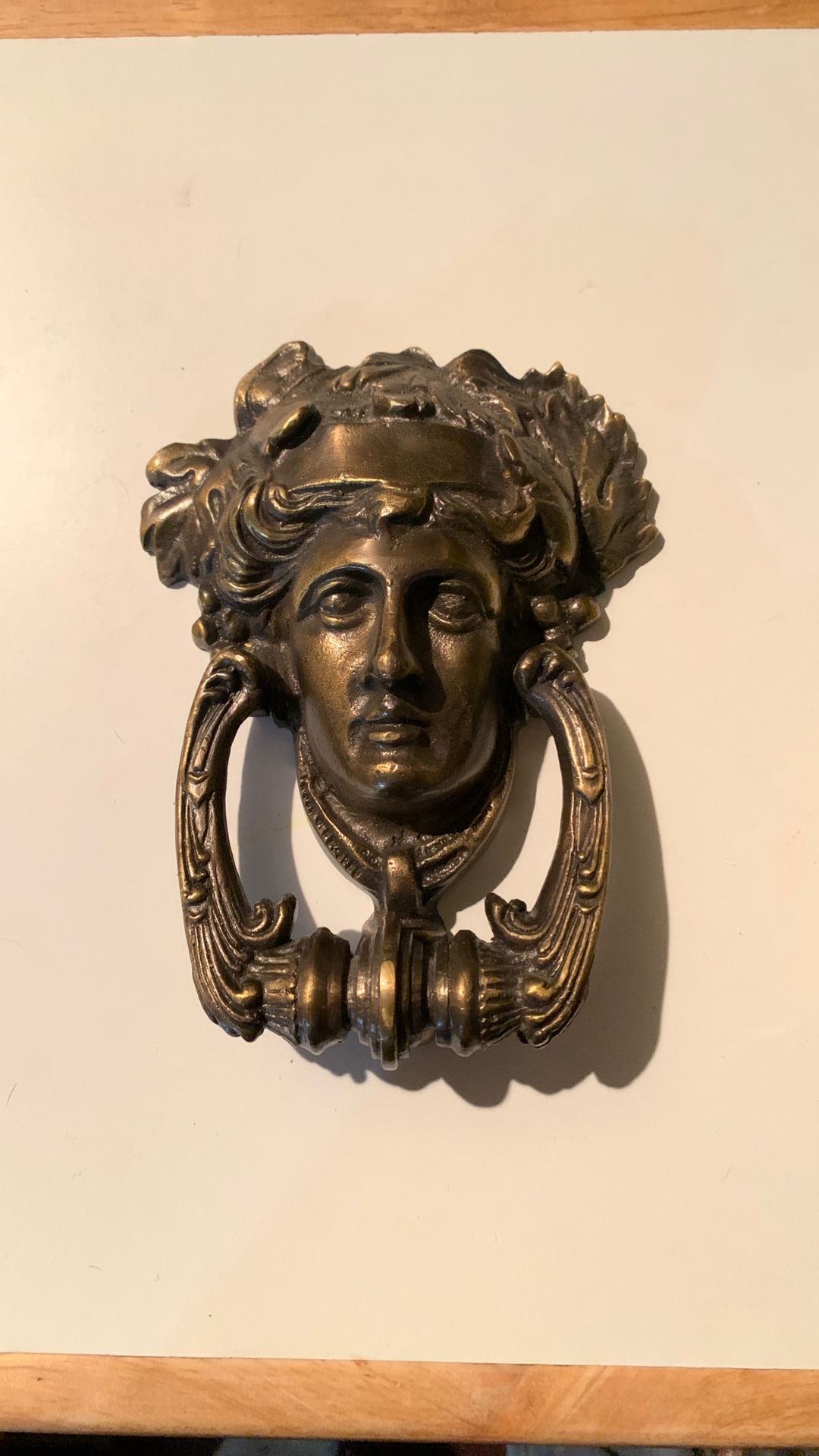 Vintage Grecian Goddess Door Knocker Regency Dionysus Face Brass