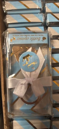 200 Piece Blue Gold Party - Plates, Cups, Napkins, Straws, Serves 25, and 24 pack of bottles openers