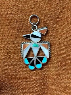 Vintage Zuni Sterling Silver Multi-Stone Mosaic Inlay Thunderbird Pendant