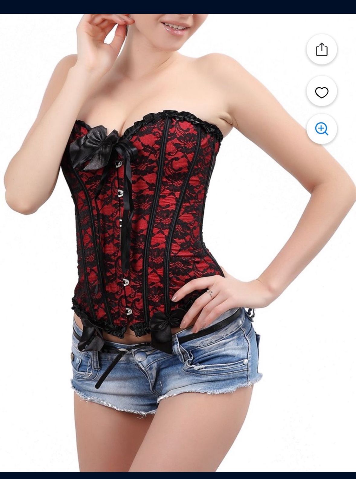 Womens Floral Black Lace Trim Corset