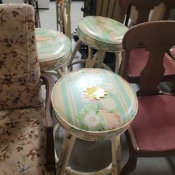 4 Floral Stools 
