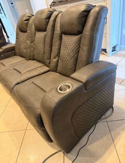 3-Seat Power Reclining Sofa with Center Console - Grey