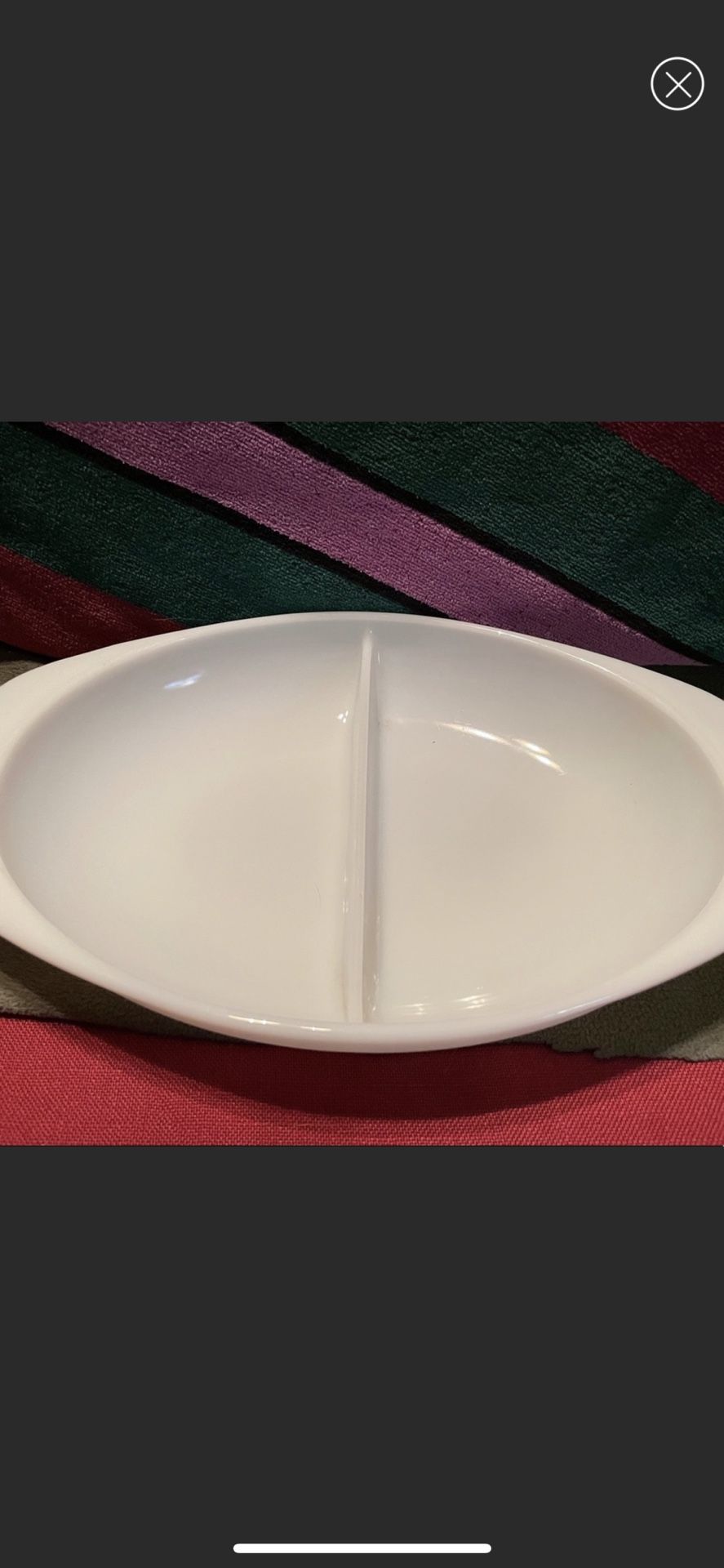 Vintage Oval Milk Glass Oval Divided Casserole Dish