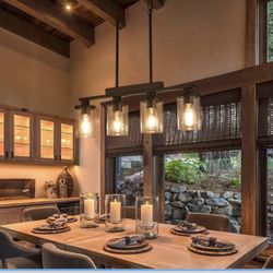 Wood Kitchen Island Lighting,4-Light Farmhouse Dining Room Light Fixture - Brand New