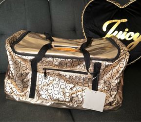 Calvin Klein Metallic Gold Logo Nylon Duffle Sports Bag Soft Sided MSRP$199