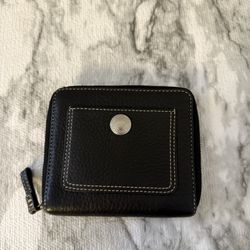 Vintage Coach Black Leather Zip Around Wallet Button Shut Small