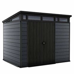 Price is Firm. Keter Cortina 9 ft. x 7 ft. Premium Modern Outdoor Storage Shed ADO #:CST-10589 New – Slightly cracked in one piece. Price is Firm. Des