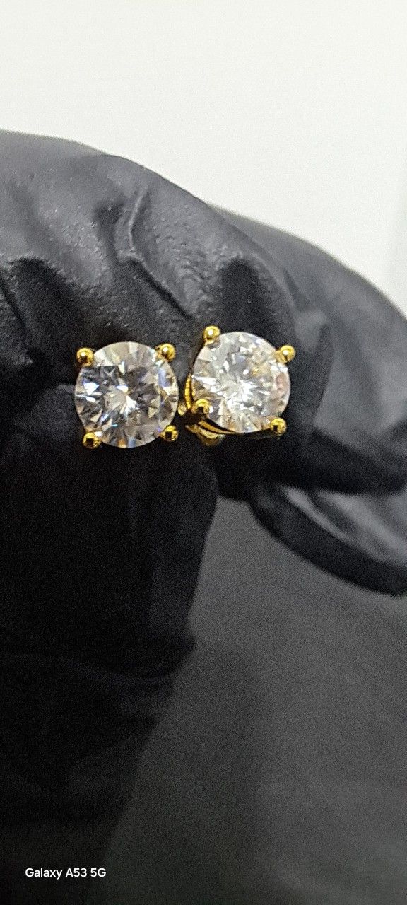 2ct 14k Vermeil Sterling Over 925 Silver Moissanite Solitaire Earrings Passes Diamond Tester