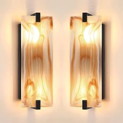 2 Pack 15.7" Red Frosted Glass Bathroom Modern Black Wall Sconce -NEW (3545/11)