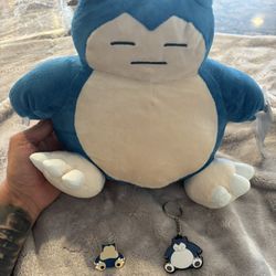 Snorlax Plush Toy With Keychain And Pin  Bundle Set