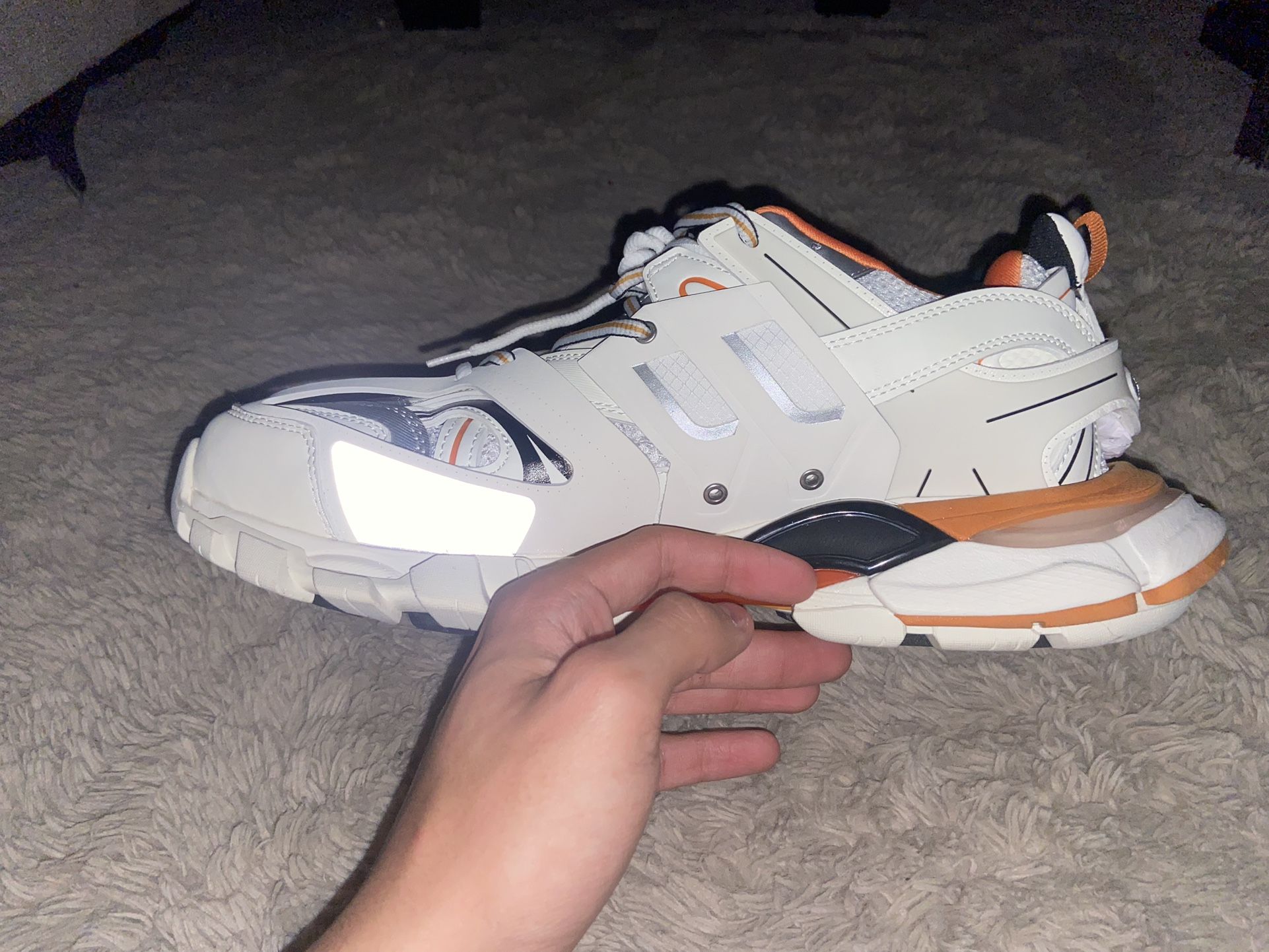 BALENCIAGA White & Orange Track Sneakers