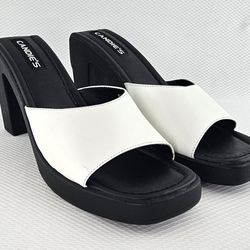 Vintage New Candies White Leather High Heel Slides 8M