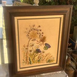 Reason 45,978-B on why I love the 70s; Big Vintage 70s Classic Crewel Embroidery in Heavy Wood Frame: 