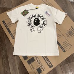 White Chrome Heart X Bape T Shirt Size S,M,L