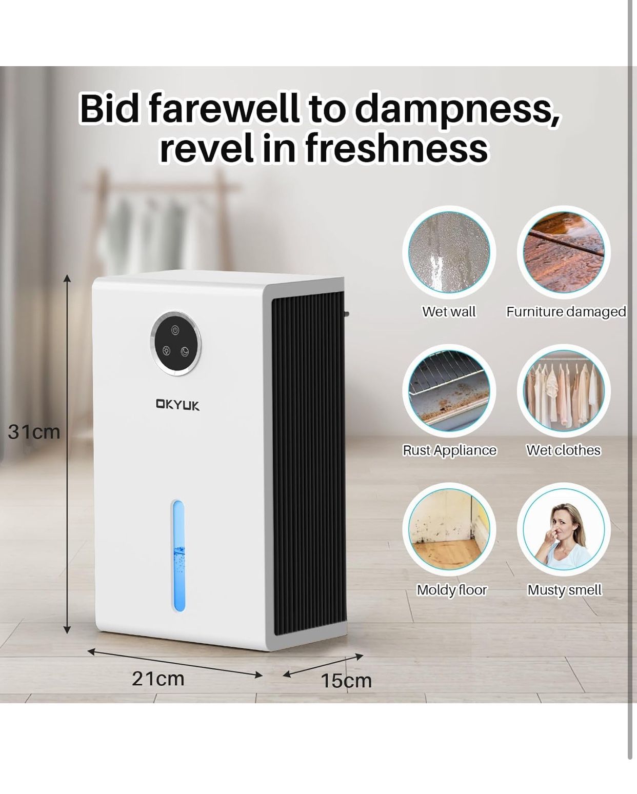 Dehumidifier, 95 oz dehumidifiers for home,1000 sq. ft Dehumidifiers for Bedroom with 7 Colors LED Light, Ultra Quiet & Auto Shut off dehumidifiers fo