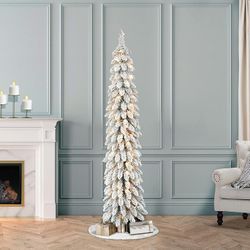 Puleo International Pre-Lit 6' Flocked Alpine Pencil Artificial Christmas Tree, Green 2431 O58939  Puleo – The Oldest Family Name for Christmas Trees 