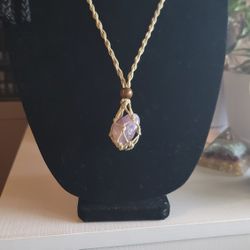 Handmade macrame Amethyst crystal pendant necklace 