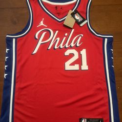 NBA Jordan Brand Philadelphia 76ers Joel Embiid Swingman Red Jersey Size 48 L