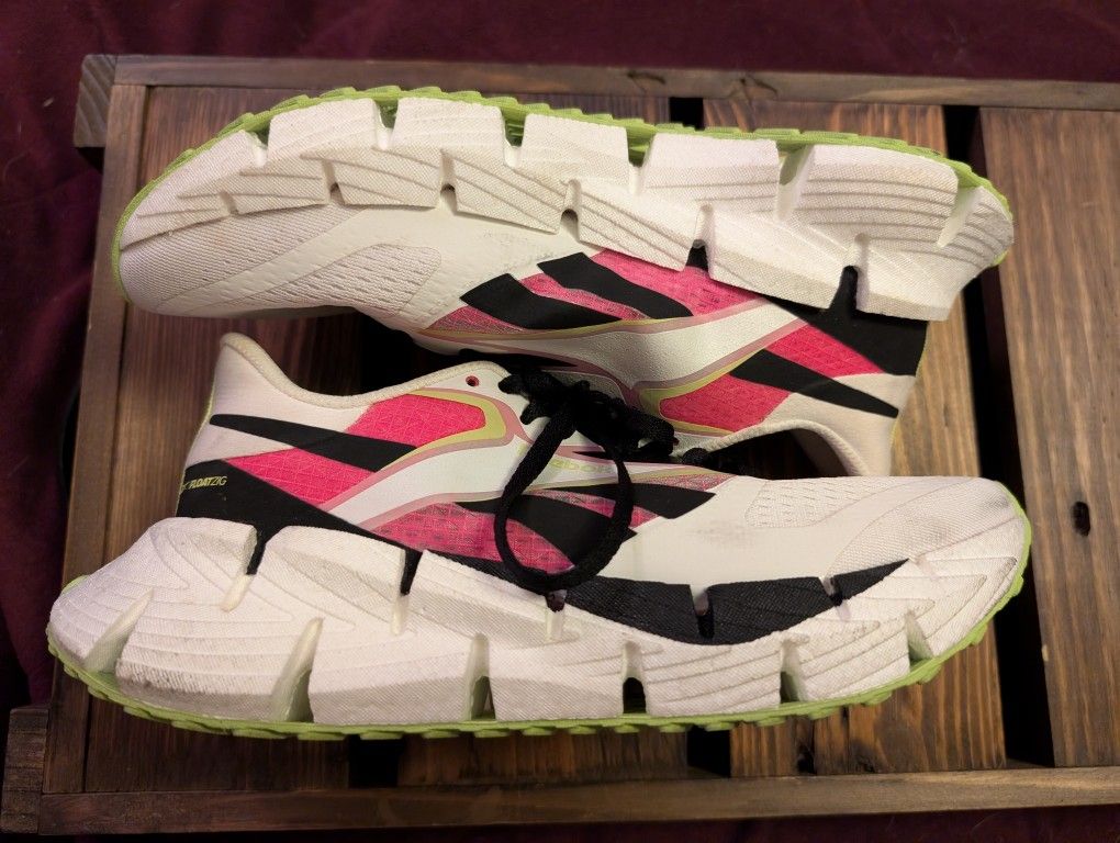 Women's Reebok FloatZig 1 Size 7.5 White Pink Black Neon Green Running Sneakers Shoes