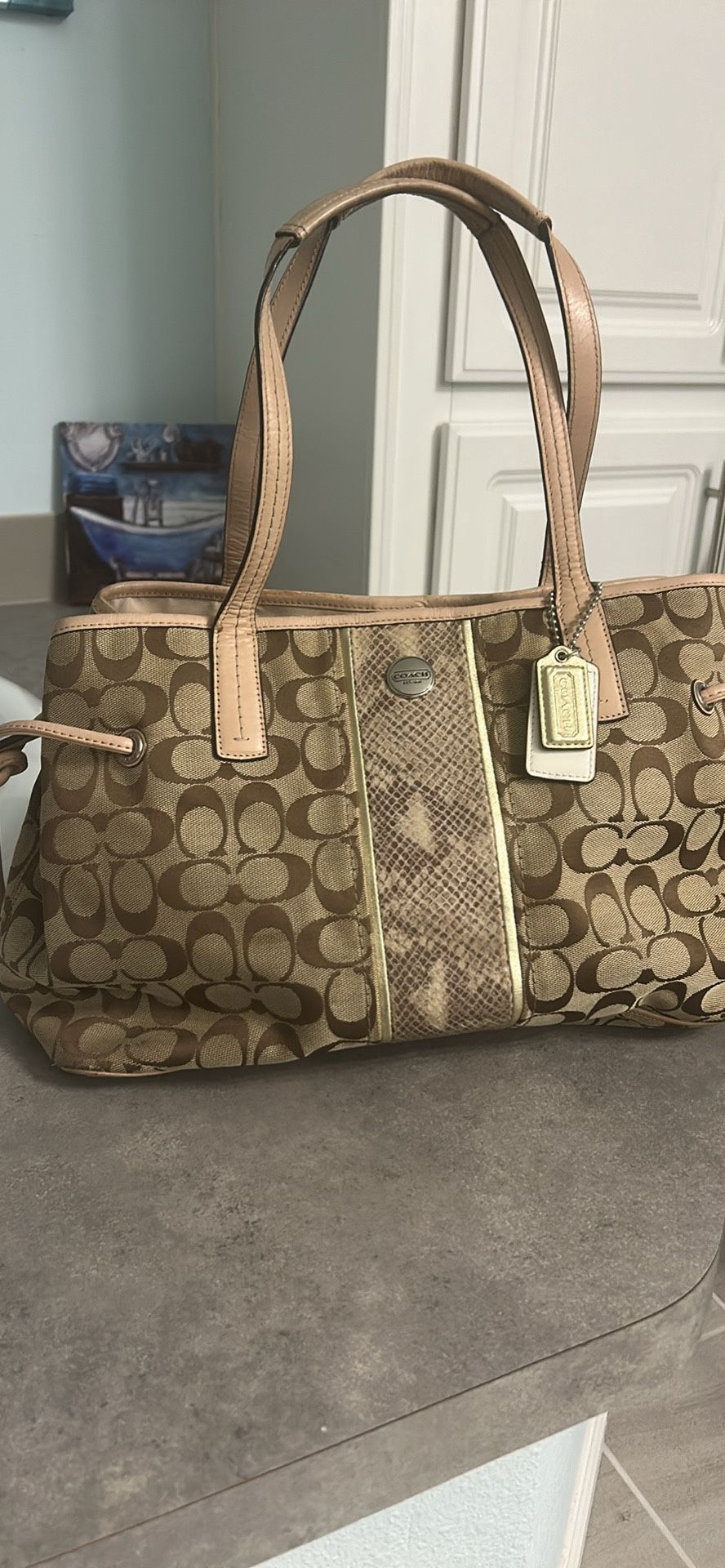 Classic Coach Logo Should Bag With Python Strip In Preloved Condition