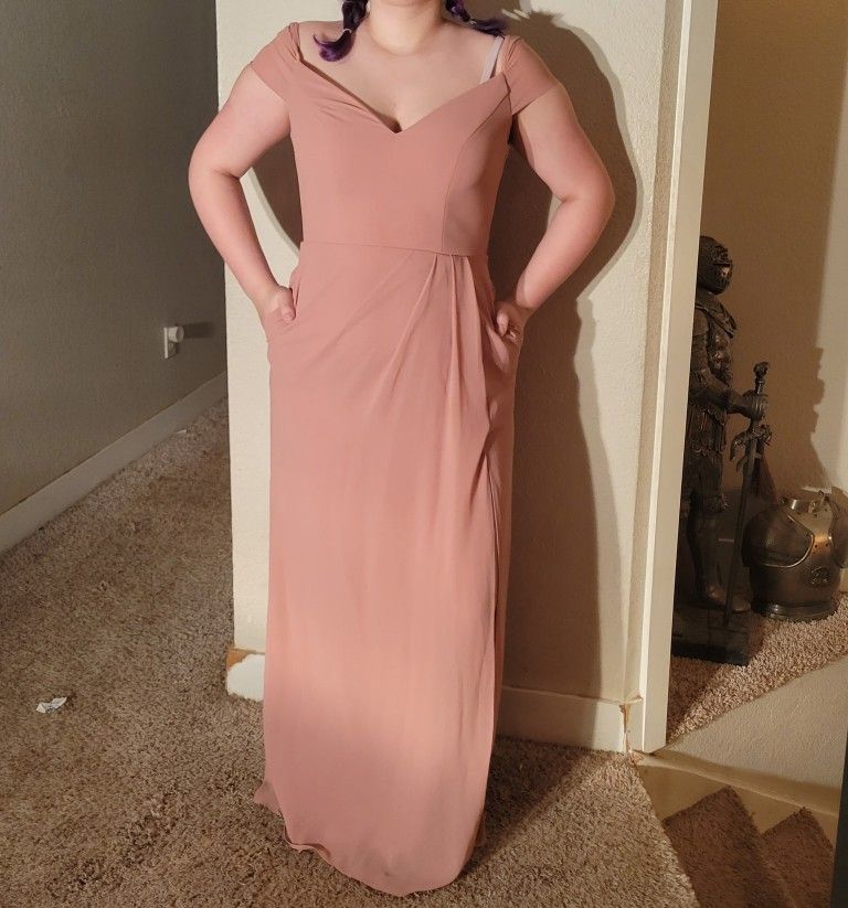 Dusty Rose Pink Formal Bridesmaids Dress With Bow In Back