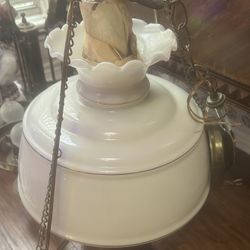 Vintage Brass Milk Grass Oil Lamp 