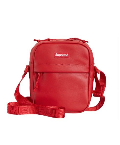 SUPREME LEATHER SHOULDER BAG RED