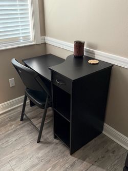Black Compact Desk with Storage Shelves