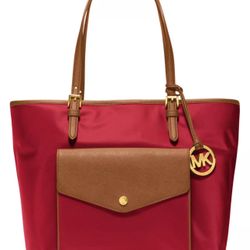Michael Kors Jet Set Nylon Large Multifunction Pocket Tote Dark Red 