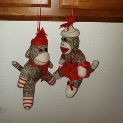 MCM Sock Monkey Boy & Girl Handmade Christmas Ornaments

