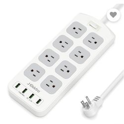 Gray Power Strip Surge Protector - 8 Outlets, 4 USB Ports, 6ft Extension Cord, Mountable Design - Ideal for Home, Office & Hotel Use