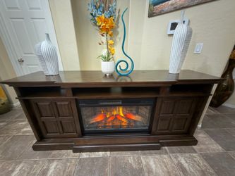 Beautiful and solid fireplace /tv stand 68” inch long with sliding barn doors