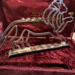 RARE OLD ISRAEL SOLID BRASS BLUE MENORAH