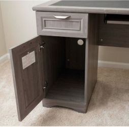 Gray Executive Desk w/ Leatherette Inset, Keyboard Tray & File Drawers