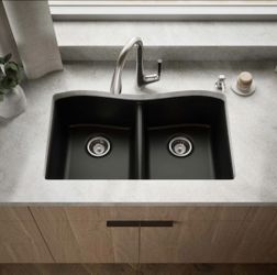 KOHLER Ealing Drop-in or undermount 33in x 22-in Composite Double equal bowl Kitchen Sink All-in-One #6091