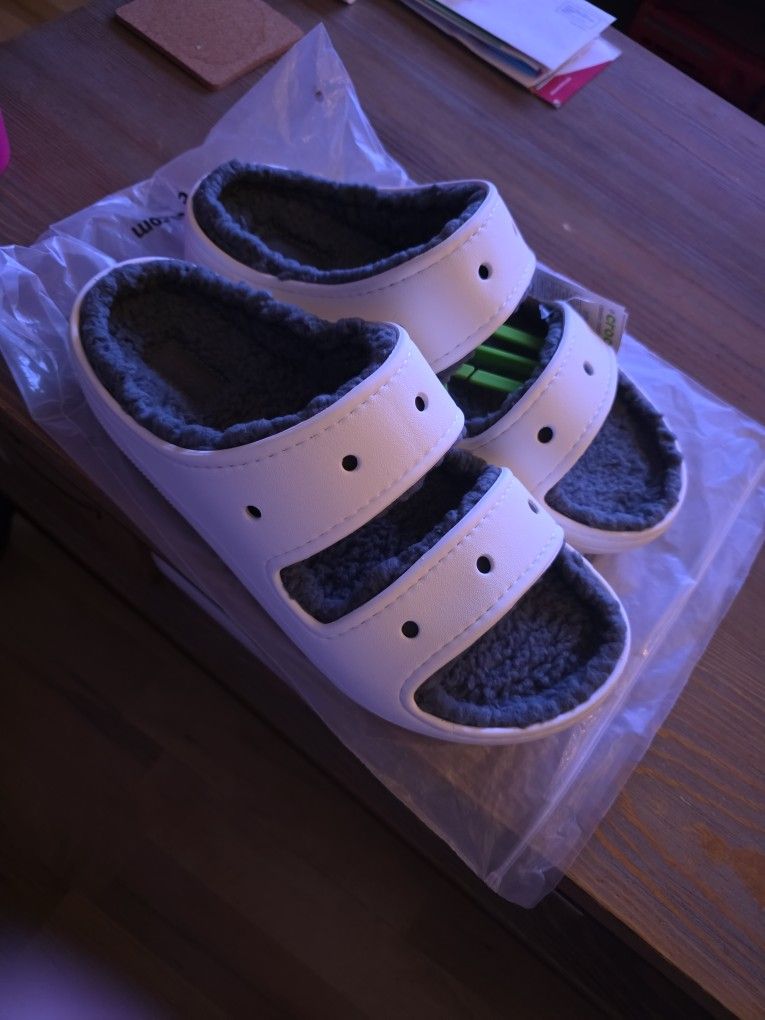White Furry Crocs
