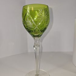 Vintage Green Bohemian Cut Glass Wine Glass