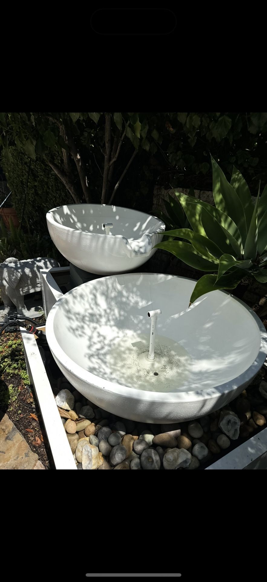 2 Large Modern White Garden Water Fountain