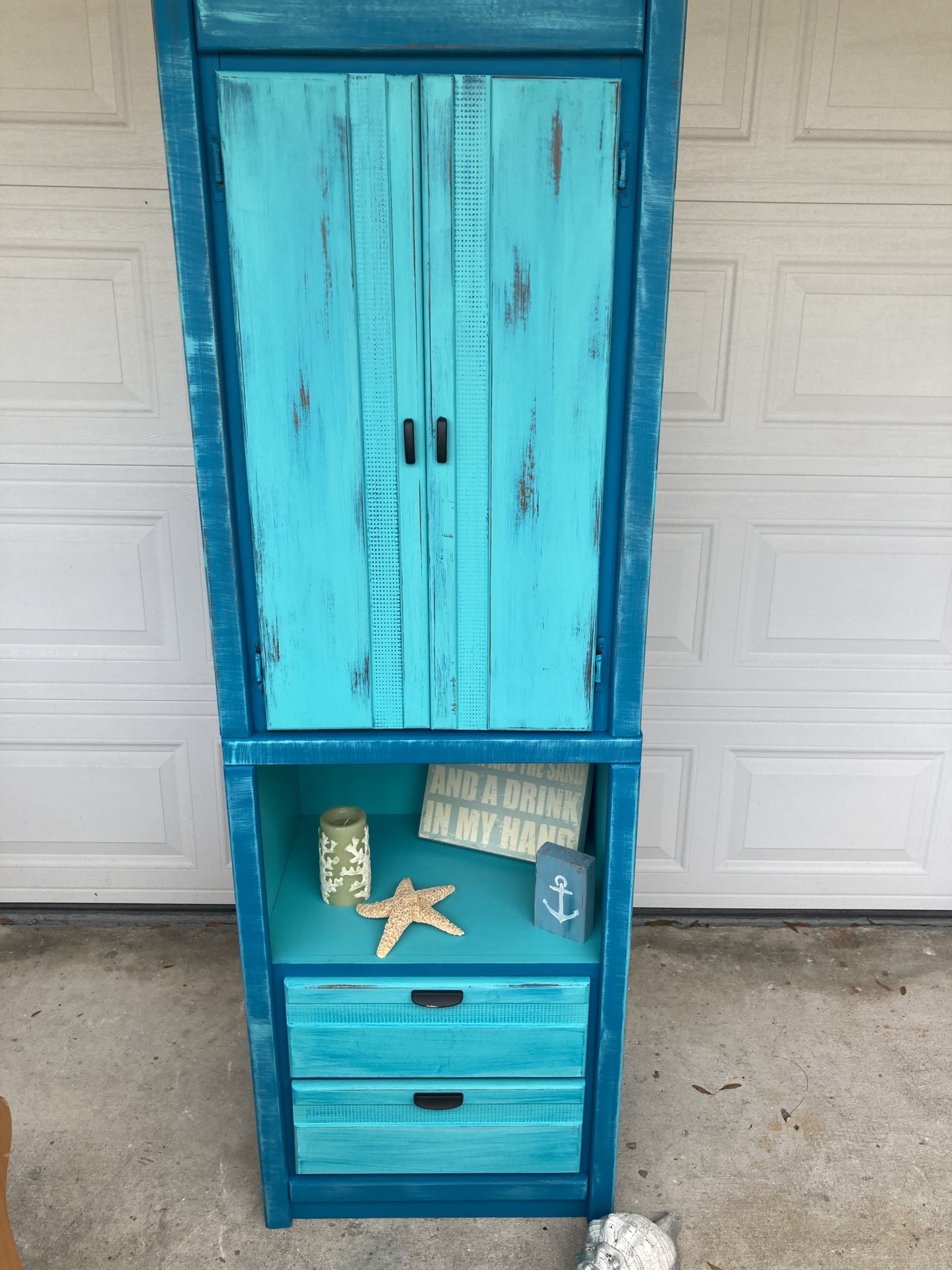 Nice Turquoise Tall Book Shelf Or Cabinet