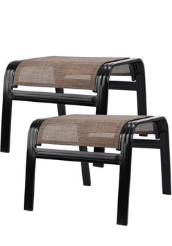 Patio Ottoman Outdoor Footstools Aluminum Footrest Small Seat for Balcony,Backyard 2 Pack Brown