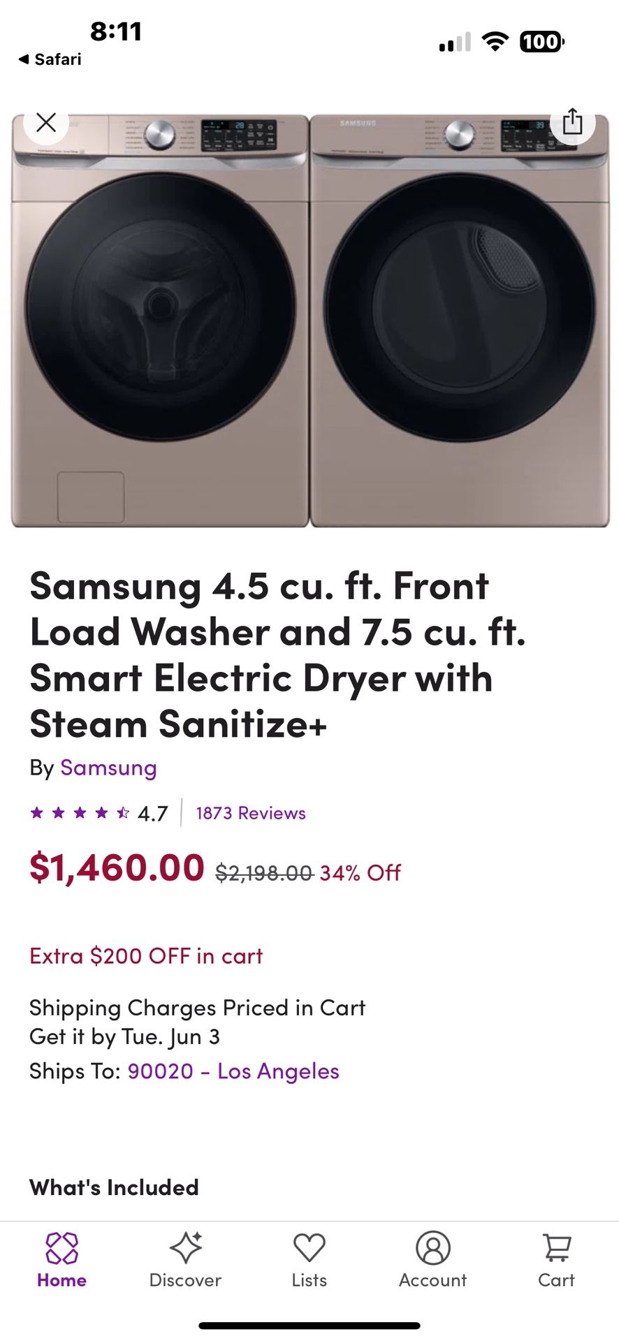 Samsung 4.5 Cu Ft Washer & Gas Steamer Dryer 