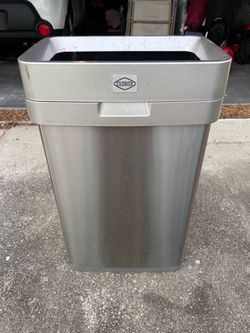 Silver trash can