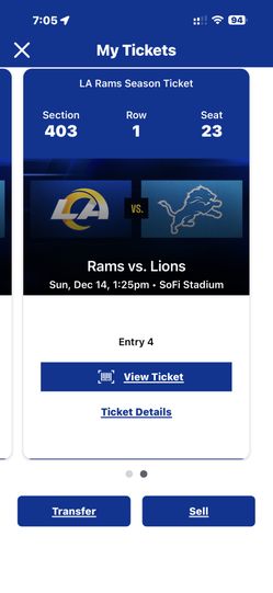 Rams Vs Lions FRONT ROW 
