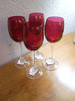 Crate & Barrel Set of 4 Vintage Red Cordial Glasses