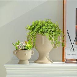 Head Plant Pots, Ceramic Face Planters Flower Pots Set of 2 for Indoor and Outdoor Garden Decor