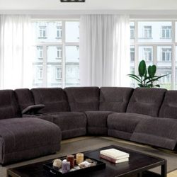 Brand New Super Plush Grey Chenille Reclining Sectional Sofa 