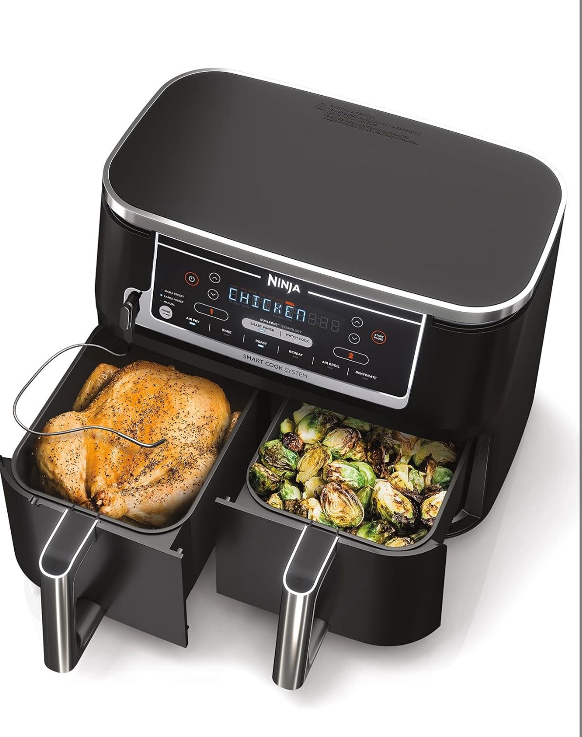 Ninja Air Fryer, Thermometer, Roast, Bake, Air Fry, Crisps, Broil, Reheats, Keep Warm, 6-in-1, Fries, Frozen Food, Veggies, and Meat, Quick Meals, Hea