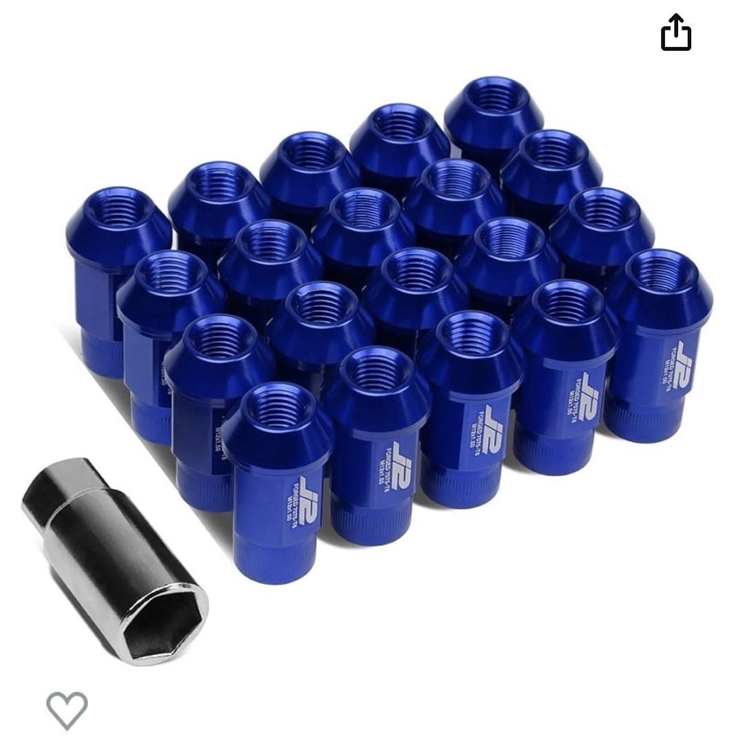Aluminum Blue M12 x 1.5 20Pcs L: 44mm Open End Lug Nut w/Socket Adapter